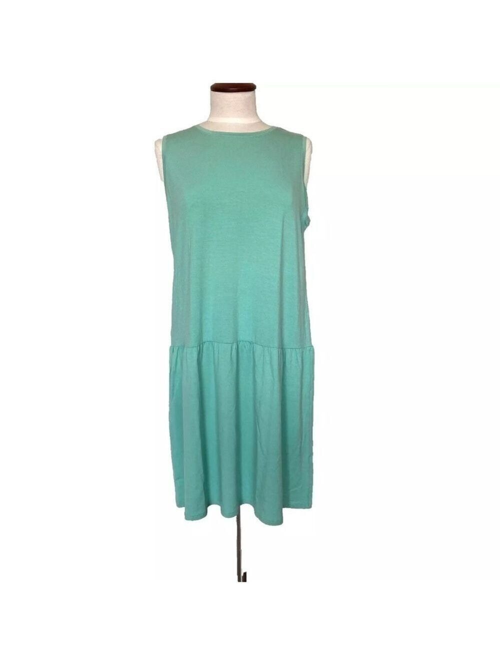 Eileen Fisher Drop Waist Dress Tencel Stretch Jersey Green Sz M